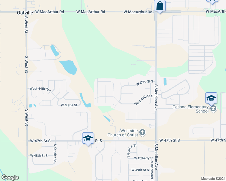 map of restaurants, bars, coffee shops, grocery stores, and more near 4413 South Chase Avenue in Wichita