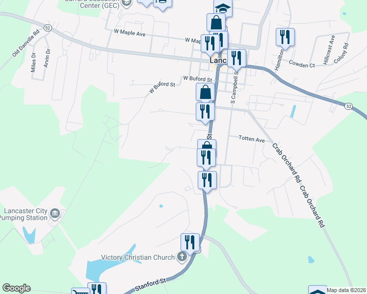 map of restaurants, bars, coffee shops, grocery stores, and more near 130 Myers Court in Lancaster