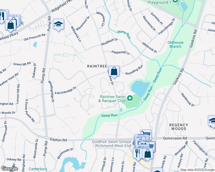 map of restaurants, bars, coffee shops, grocery stores, and more near 1846 Ivystone Court in Richmond