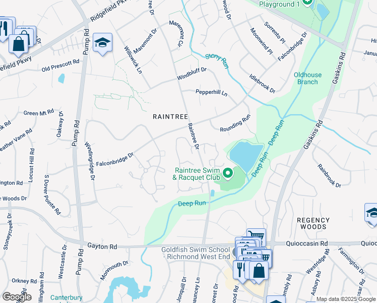 map of restaurants, bars, coffee shops, grocery stores, and more near 1846 Ivystone Court in Richmond