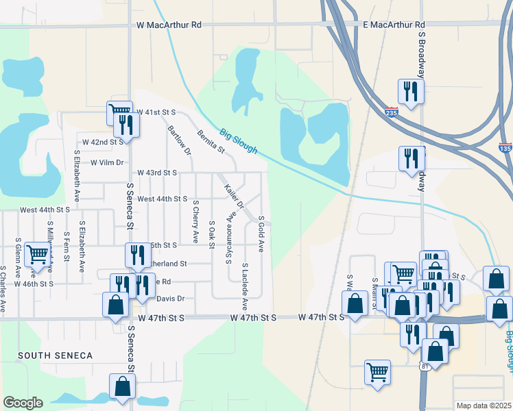 map of restaurants, bars, coffee shops, grocery stores, and more near 4532 South Gold Street in Wichita