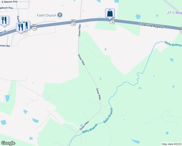 map of restaurants, bars, coffee shops, grocery stores, and more near 1326 Gose Pike in Danville