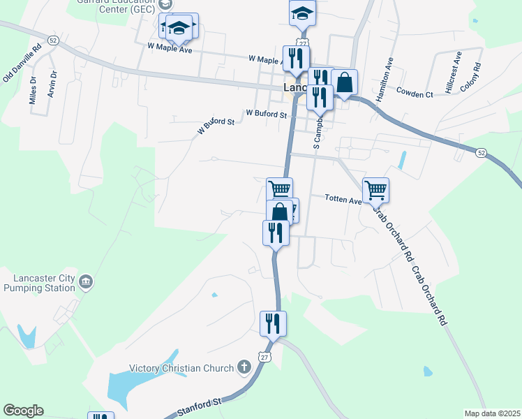 map of restaurants, bars, coffee shops, grocery stores, and more near 207 Tinder Avenue in Lancaster