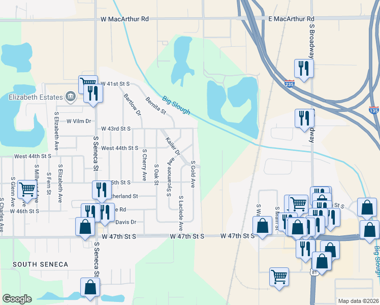 map of restaurants, bars, coffee shops, grocery stores, and more near 4532 South Gold Street in Wichita