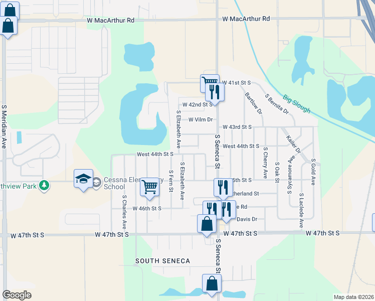map of restaurants, bars, coffee shops, grocery stores, and more near 4433 South Dodge Avenue in Wichita