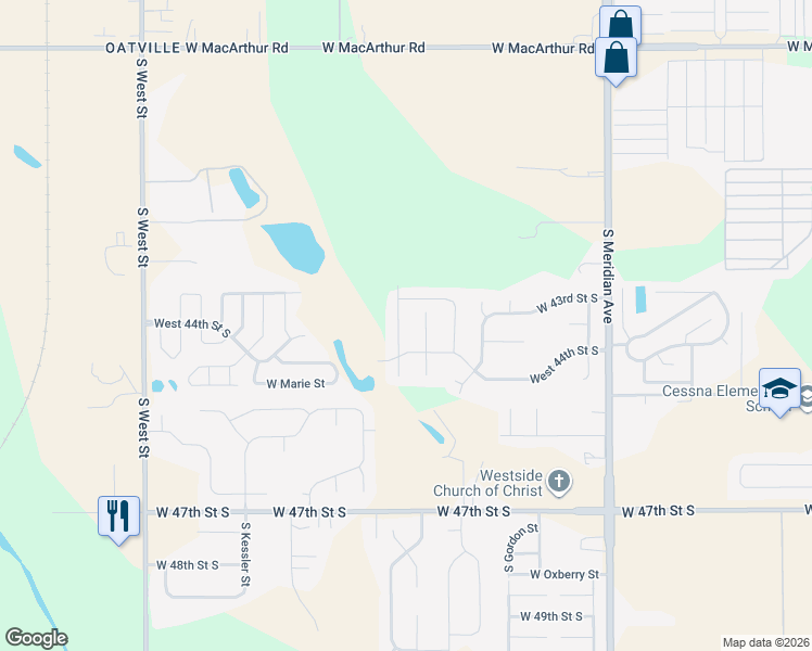 map of restaurants, bars, coffee shops, grocery stores, and more near 4400-4498 South Mount Carmel Street in Wichita