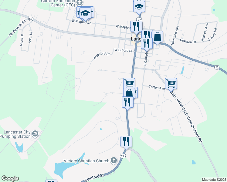 map of restaurants, bars, coffee shops, grocery stores, and more near 130 Myers Court in Lancaster