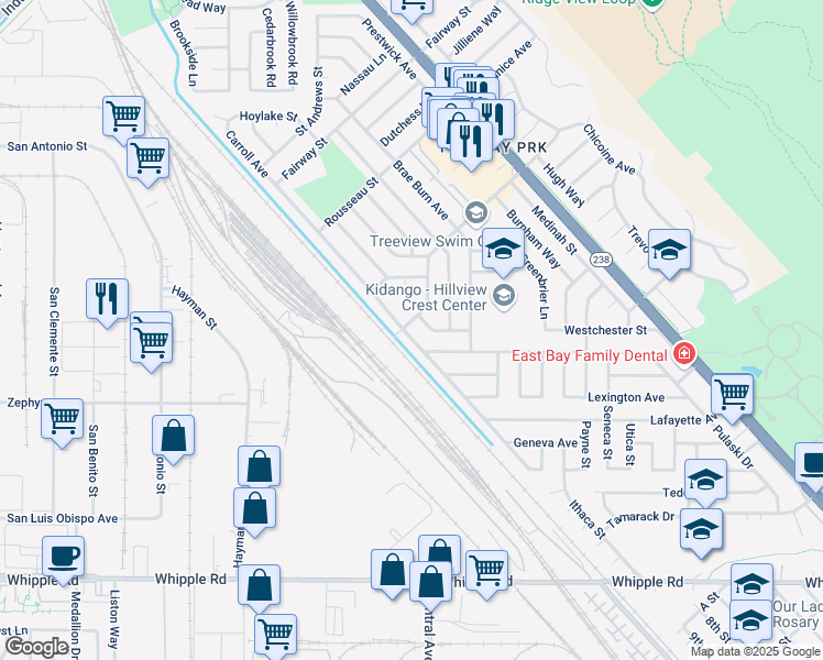 map of restaurants, bars, coffee shops, grocery stores, and more near 9 Gresel Street in Hayward