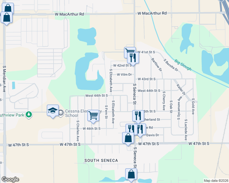 map of restaurants, bars, coffee shops, grocery stores, and more near 4433 South Dodge Avenue in Wichita