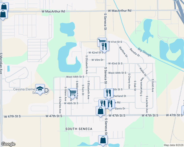 map of restaurants, bars, coffee shops, grocery stores, and more near 4433 South Dodge Avenue in Wichita
