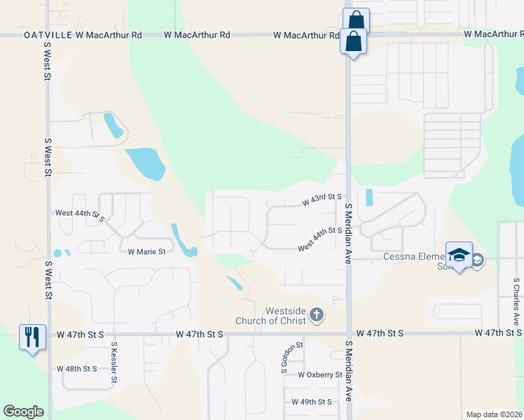 map of restaurants, bars, coffee shops, grocery stores, and more near 4410 S St Paul Cir in Wichita