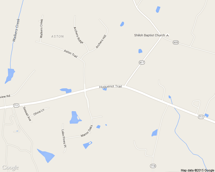 map of restaurants, bars, coffee shops, grocery stores, and more near 3340 Huguenot Trail in Powhatan