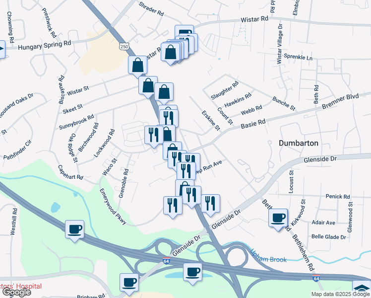map of restaurants, bars, coffee shops, grocery stores, and more near 2806 Bethlehem Road in Richmond