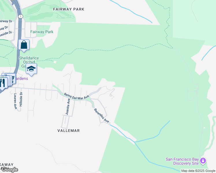 map of restaurants, bars, coffee shops, grocery stores, and more near 196 Amapola Avenue in Pacifica