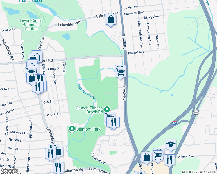 map of restaurants, bars, coffee shops, grocery stores, and more near 6000 Brook Road in Richmond