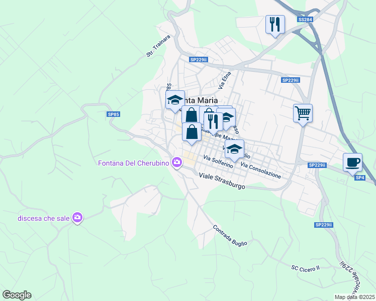 map of restaurants, bars, coffee shops, grocery stores, and more near 7 Via Buemi in Santa Maria di Licodia