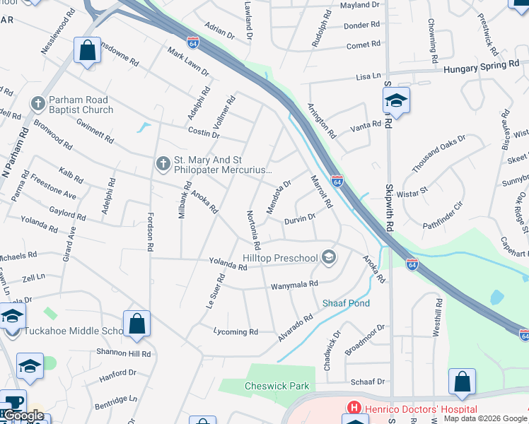 map of restaurants, bars, coffee shops, grocery stores, and more near 2204 Mendota Drive in Richmond