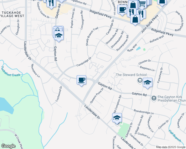 map of restaurants, bars, coffee shops, grocery stores, and more near 1702 Sheldrake Court in Henrico