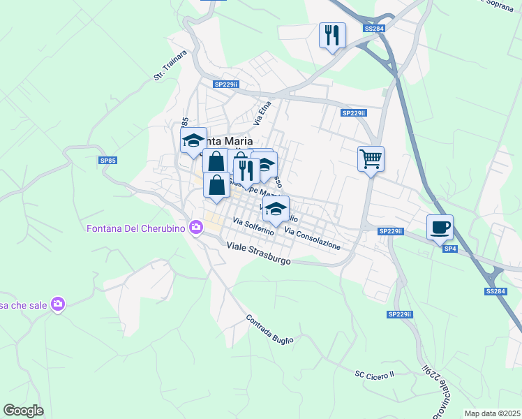 map of restaurants, bars, coffee shops, grocery stores, and more near 8 Via Giovanni Verga in Santa Maria di Licodia