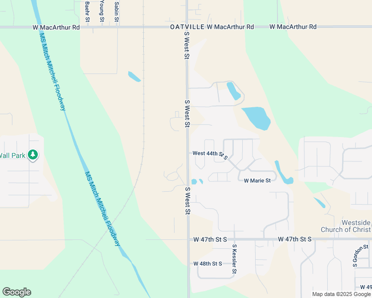 map of restaurants, bars, coffee shops, grocery stores, and more near 3950 West 44th Street South in Wichita