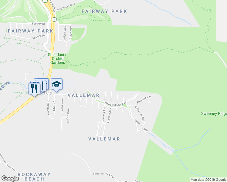 map of restaurants, bars, coffee shops, grocery stores, and more near 107 Angelita Avenue in Pacifica