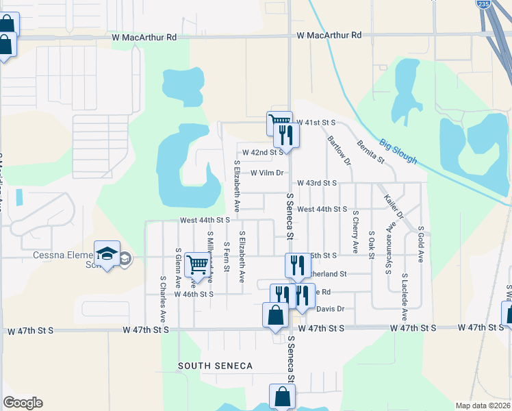 map of restaurants, bars, coffee shops, grocery stores, and more near 4433 South Dodge Avenue in Wichita