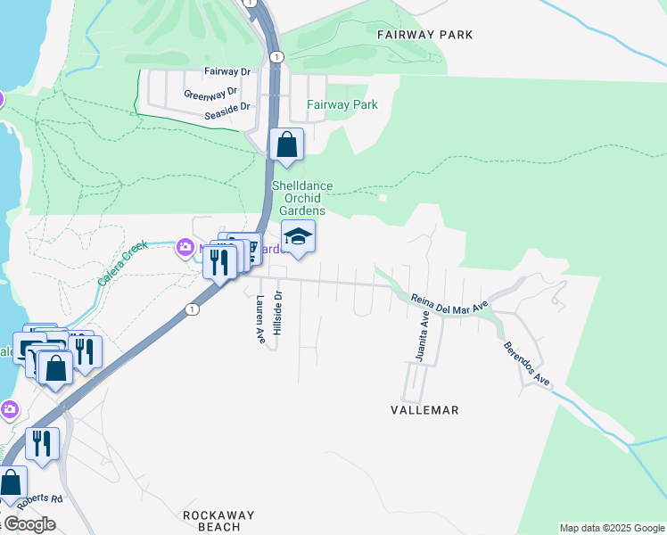 map of restaurants, bars, coffee shops, grocery stores, and more near 170 Winona Avenue in Pacifica