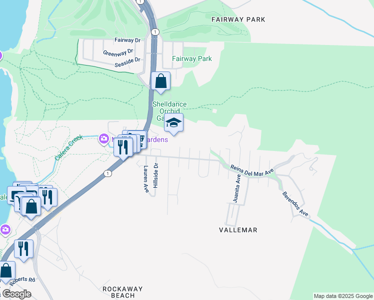 map of restaurants, bars, coffee shops, grocery stores, and more near 170 Winona Avenue in Pacifica