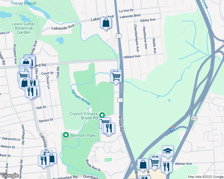 map of restaurants, bars, coffee shops, grocery stores, and more near 6010 Brook Road in Richmond