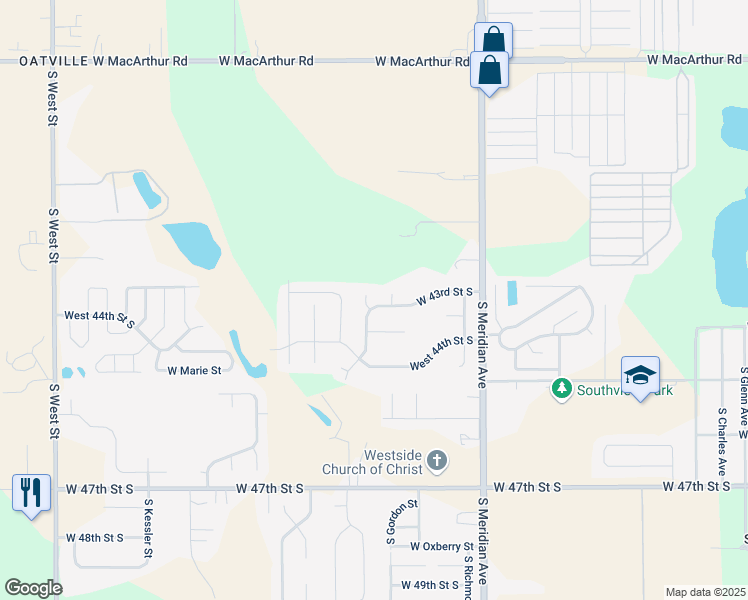 map of restaurants, bars, coffee shops, grocery stores, and more near 4410 S St Paul Cir in Wichita