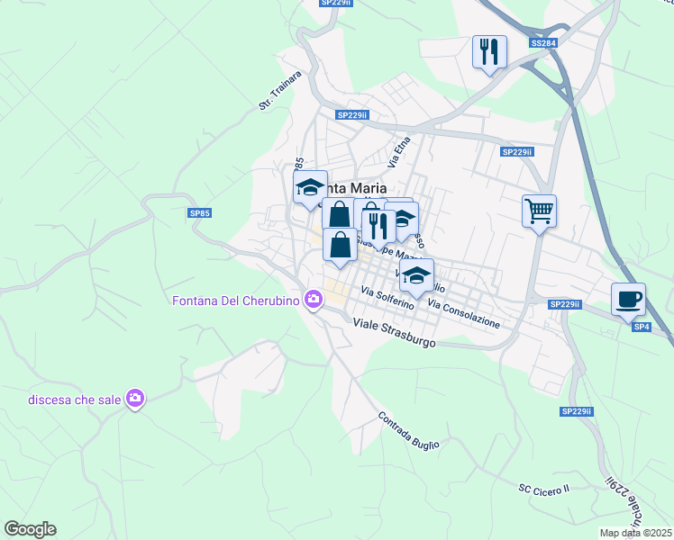 map of restaurants, bars, coffee shops, grocery stores, and more near 7 Via Buemi in Santa Maria di Licodia