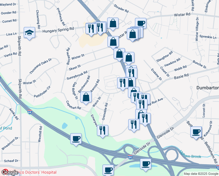 map of restaurants, bars, coffee shops, grocery stores, and more near 2685 Saint Elias Drive in Henrico