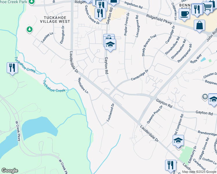 map of restaurants, bars, coffee shops, grocery stores, and more near 2224 Cranbury Court in Richmond