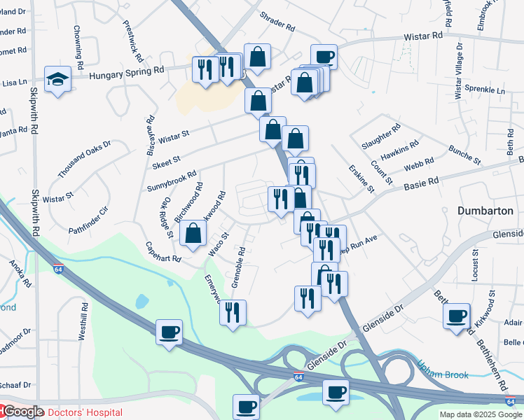 map of restaurants, bars, coffee shops, grocery stores, and more near 2667 Saint Elias Drive in Henrico