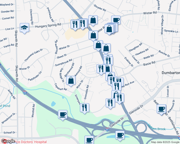 map of restaurants, bars, coffee shops, grocery stores, and more near 2671 Saint Elias Drive in Henrico