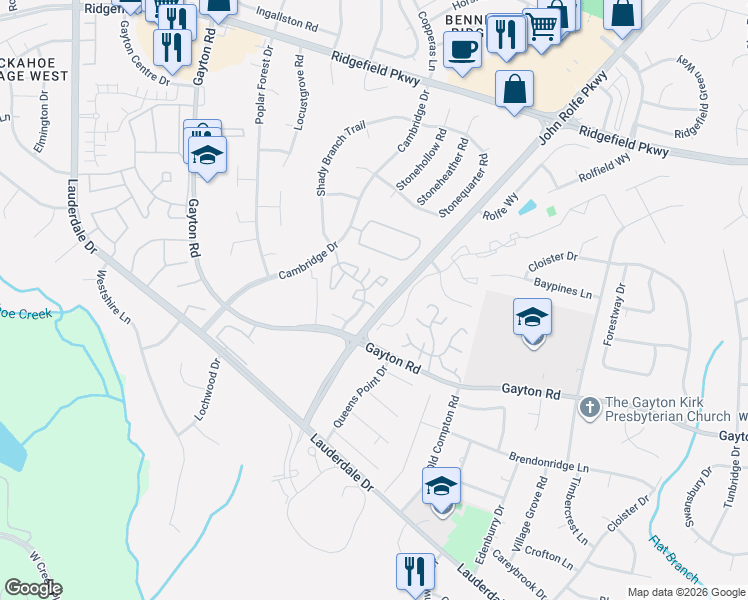 map of restaurants, bars, coffee shops, grocery stores, and more near 1719 Misty Dawn Court in Richmond
