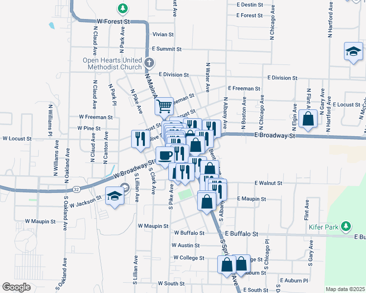 map of restaurants, bars, coffee shops, grocery stores, and more near in Bolivar
