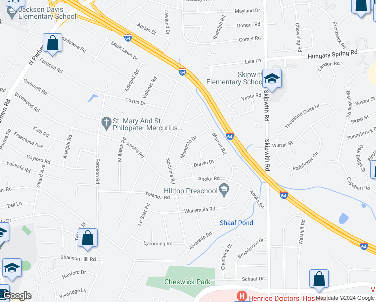 map of restaurants, bars, coffee shops, grocery stores, and more near 2213 Mendota Drive in Richmond