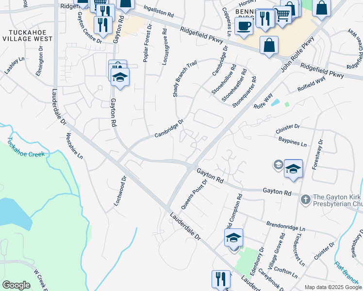map of restaurants, bars, coffee shops, grocery stores, and more near 1822 Cedar Hollow Court in Richmond