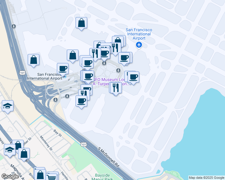 map of restaurants, bars, coffee shops, grocery stores, and more near in Millbrae