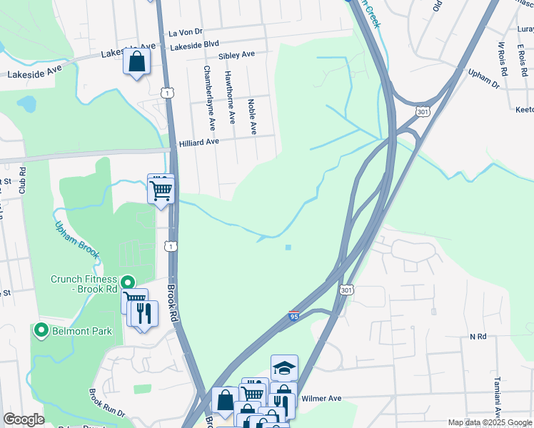 map of restaurants, bars, coffee shops, grocery stores, and more near 5301 Noble Avenue in Richmond