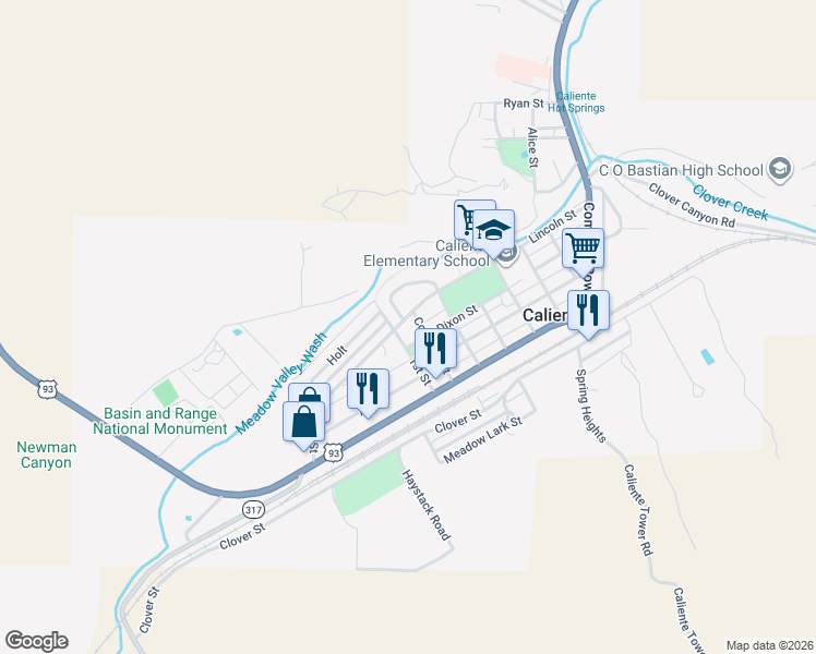 map of restaurants, bars, coffee shops, grocery stores, and more near 600-642 Dixon Street in Caliente