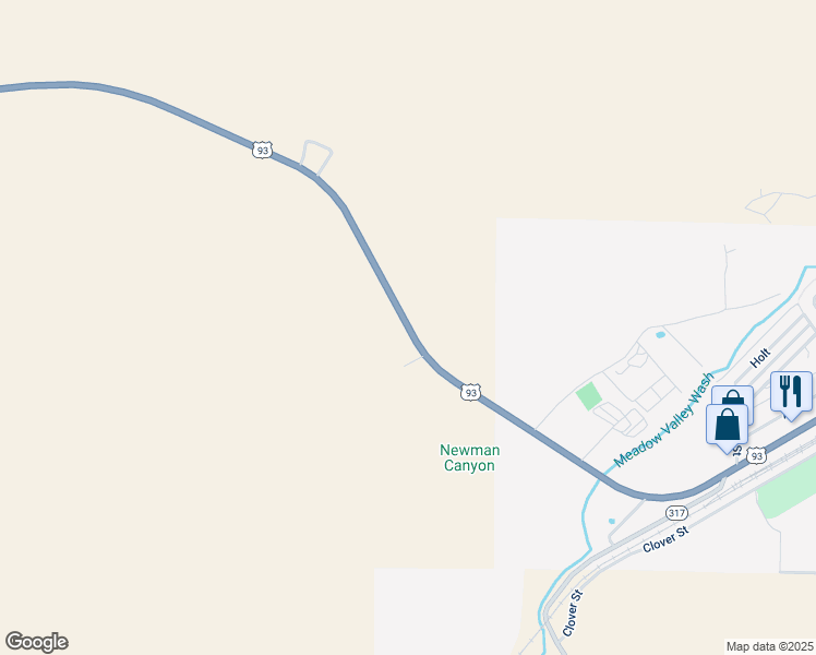 map of restaurants, bars, coffee shops, grocery stores, and more near U.S. 93 in Caliente