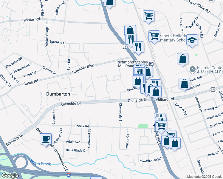 map of restaurants, bars, coffee shops, grocery stores, and more near 3900 Aspen View Place in Richmond