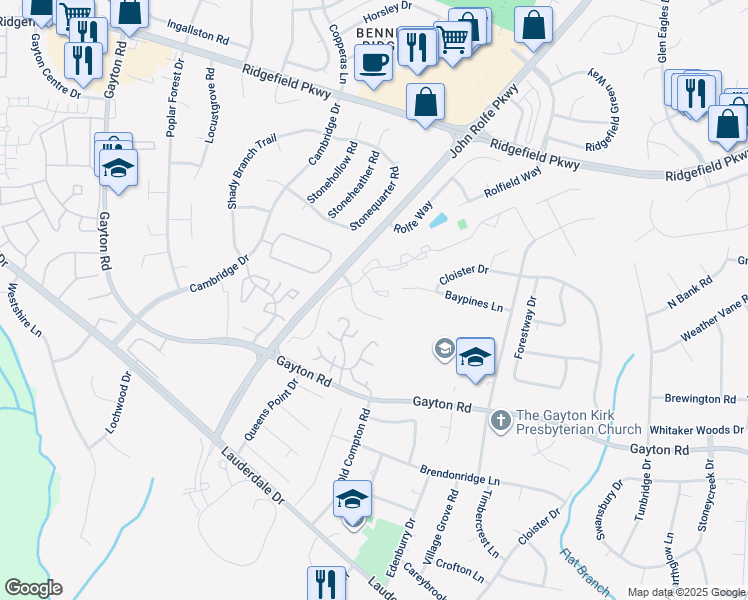 map of restaurants, bars, coffee shops, grocery stores, and more near 1800 Timberly Waye in Richmond