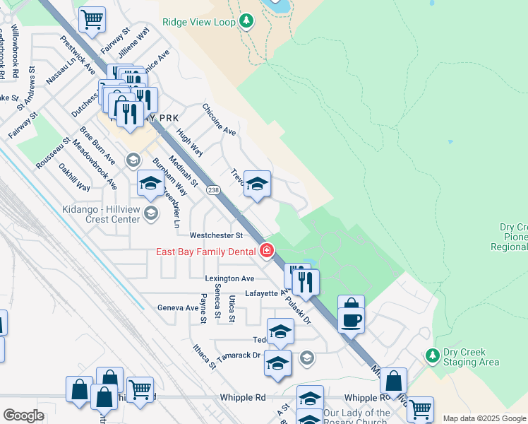 map of restaurants, bars, coffee shops, grocery stores, and more near 541 Blanche Street in Hayward