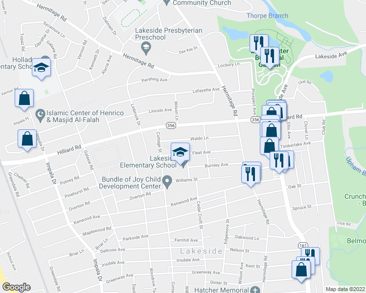 map of restaurants, bars, coffee shops, grocery stores, and more near 2548 Fleet Avenue in Richmond