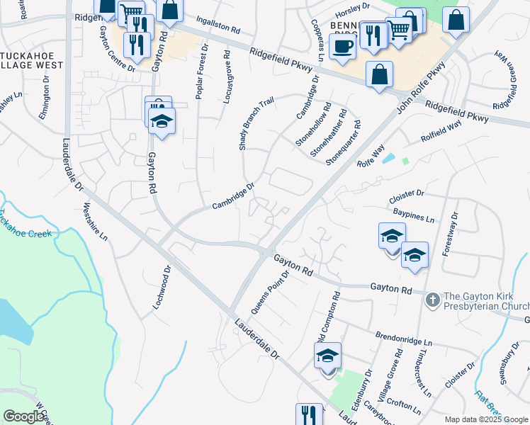 map of restaurants, bars, coffee shops, grocery stores, and more near 1837 Random Winds Court in Richmond