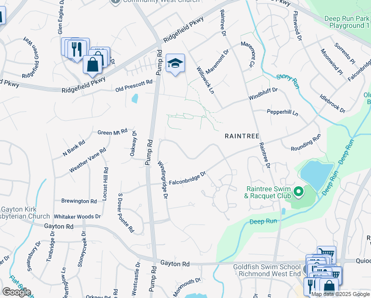map of restaurants, bars, coffee shops, grocery stores, and more near 1927 Hickoryridge Road in Richmond