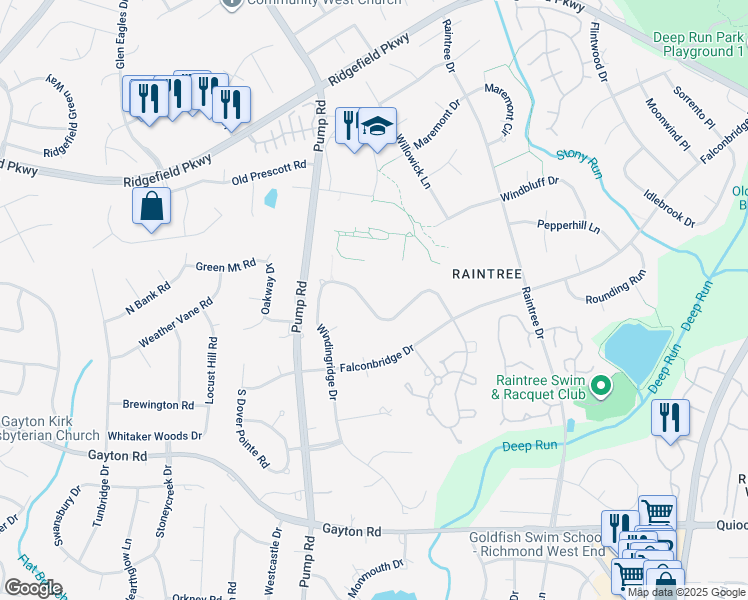 map of restaurants, bars, coffee shops, grocery stores, and more near 1927 Hickoryridge Road in Richmond